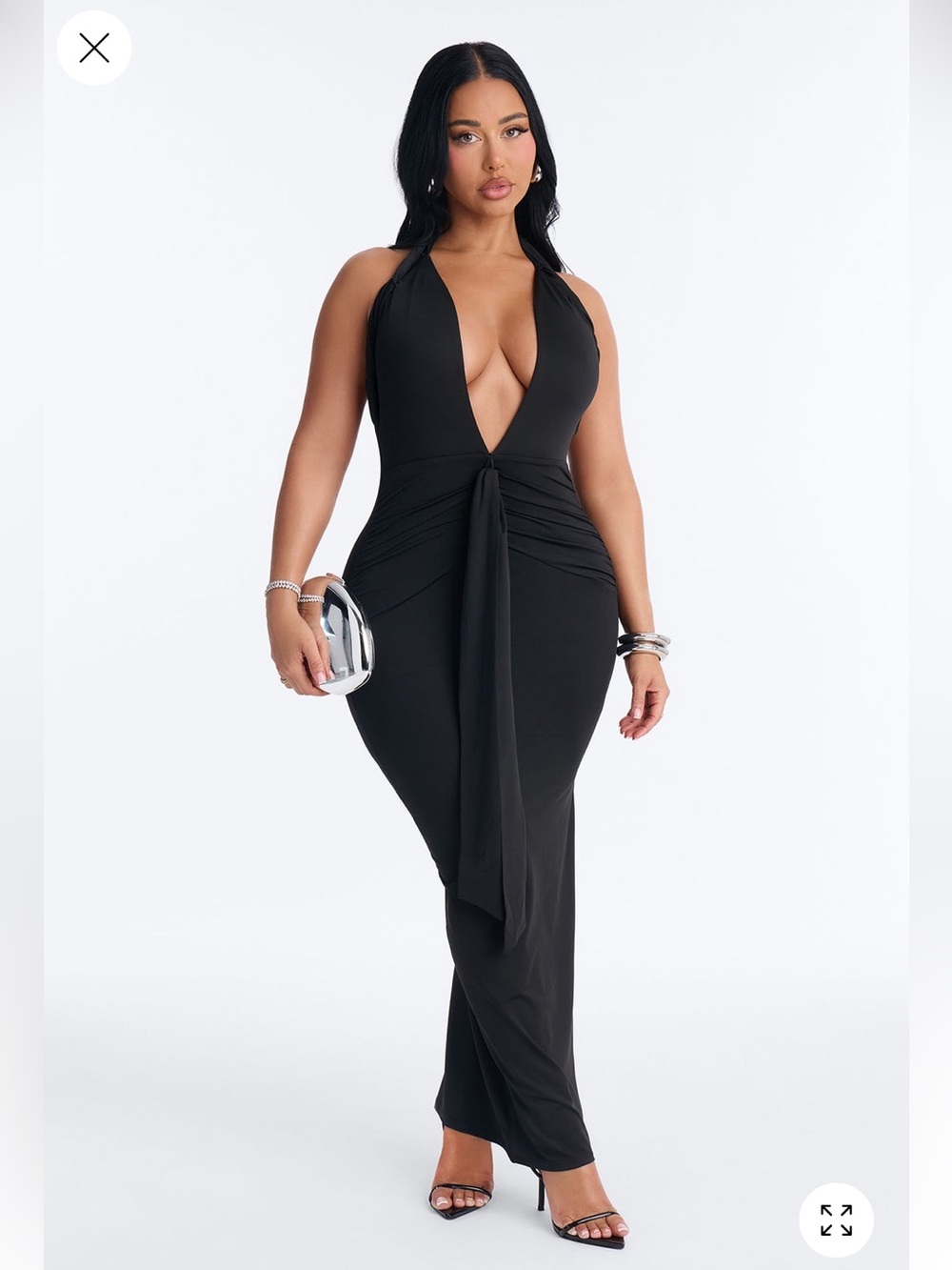 Fashion Nova Black Halter Deep-V Maxi Dress